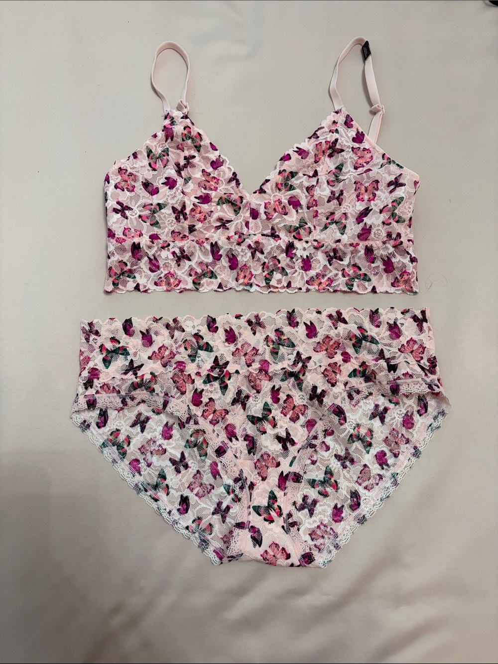 Lace Bralette & Brief Set - Pink Butterfly Print